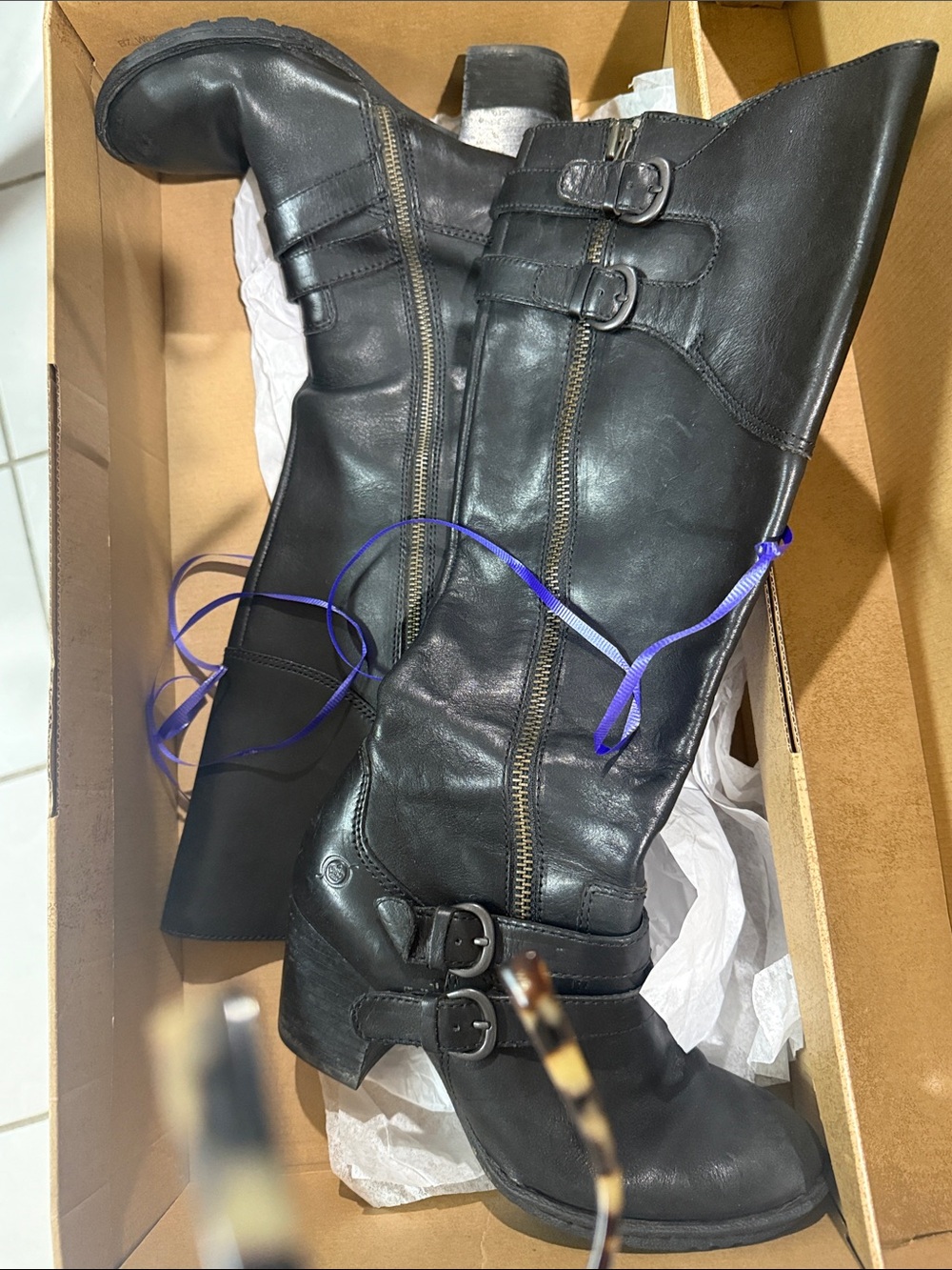 Born Black Leather Buckle Heeled Boots